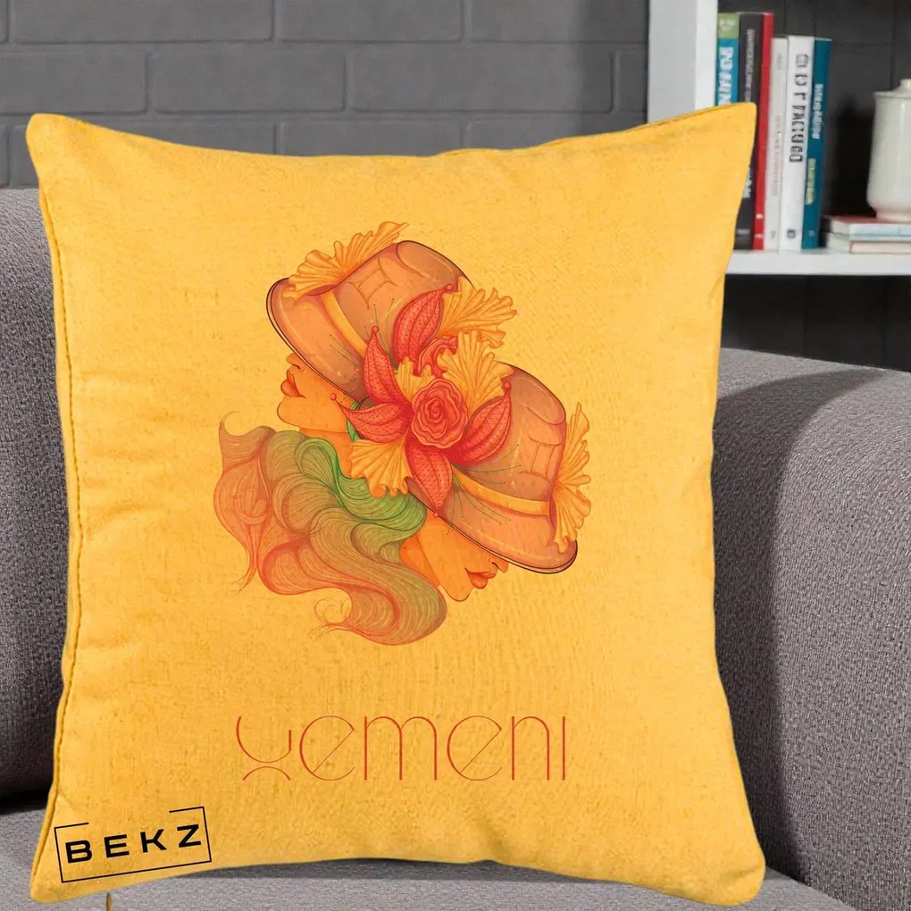 Perna Personalizata Zodie Gemeni, 40x40 cm, Galben, Husa Detasabila, Perna Inclusa, BEKZ®