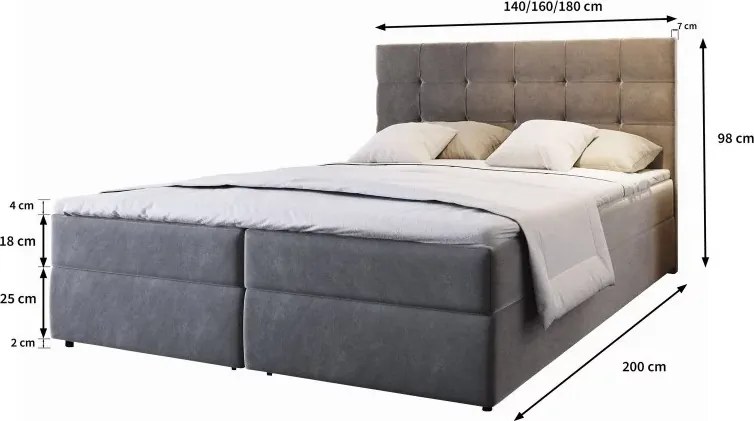 Reducere Pat tapițat boxspring GLORIEN 140x200 cm purpuriu calitatea II