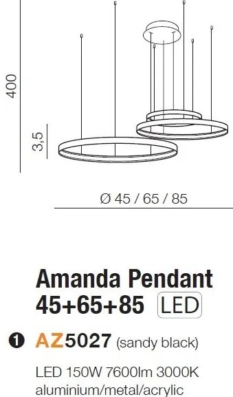 Lustra LED XXL design circular AMANDA 45+65+85 3000K BK