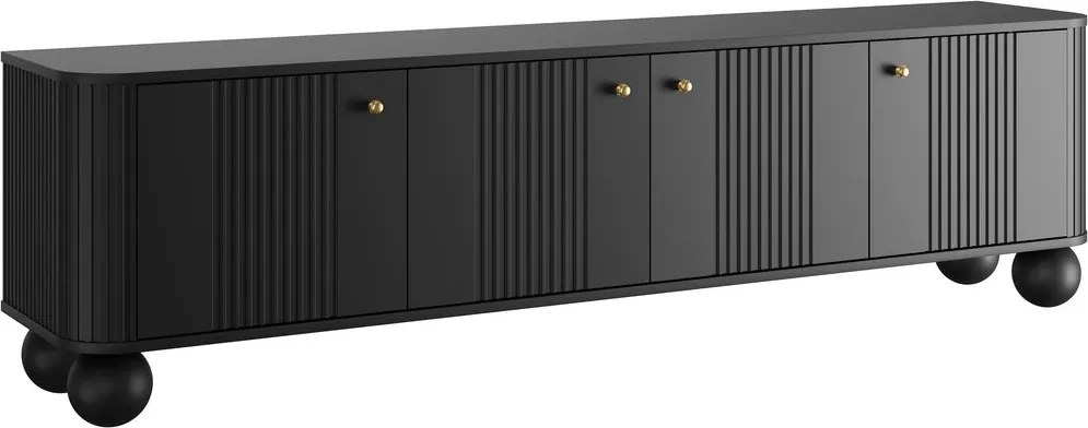 Comodă TV Vesper 4D 187 cm - negru / mânere aurii / picioare sferice