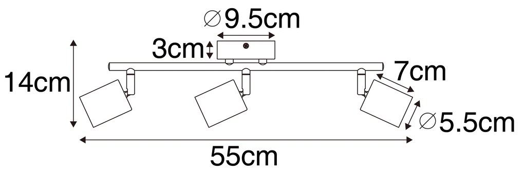 Spotlight industrial negru cu lemn inclinabil 3 lumini - Jeana