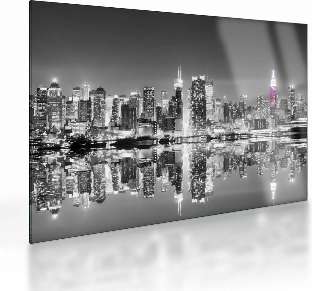 Tablou pe sticlă - New York și zgârie-norii mov (70x50 cm)