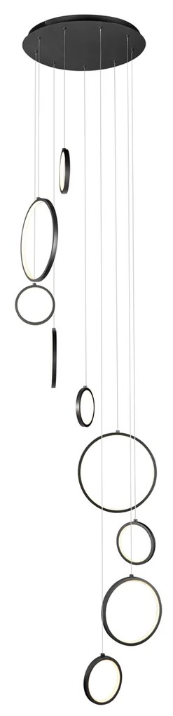 Lampă suspendată de designer neagră cu 9 lumini, incl. LED, reglabilă în 3 trepte - Vide Anella
