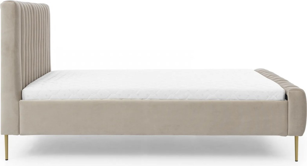 Pat matrimonial Nicole 160x200 cu picioare aurii - catifea bej Velluto 2
