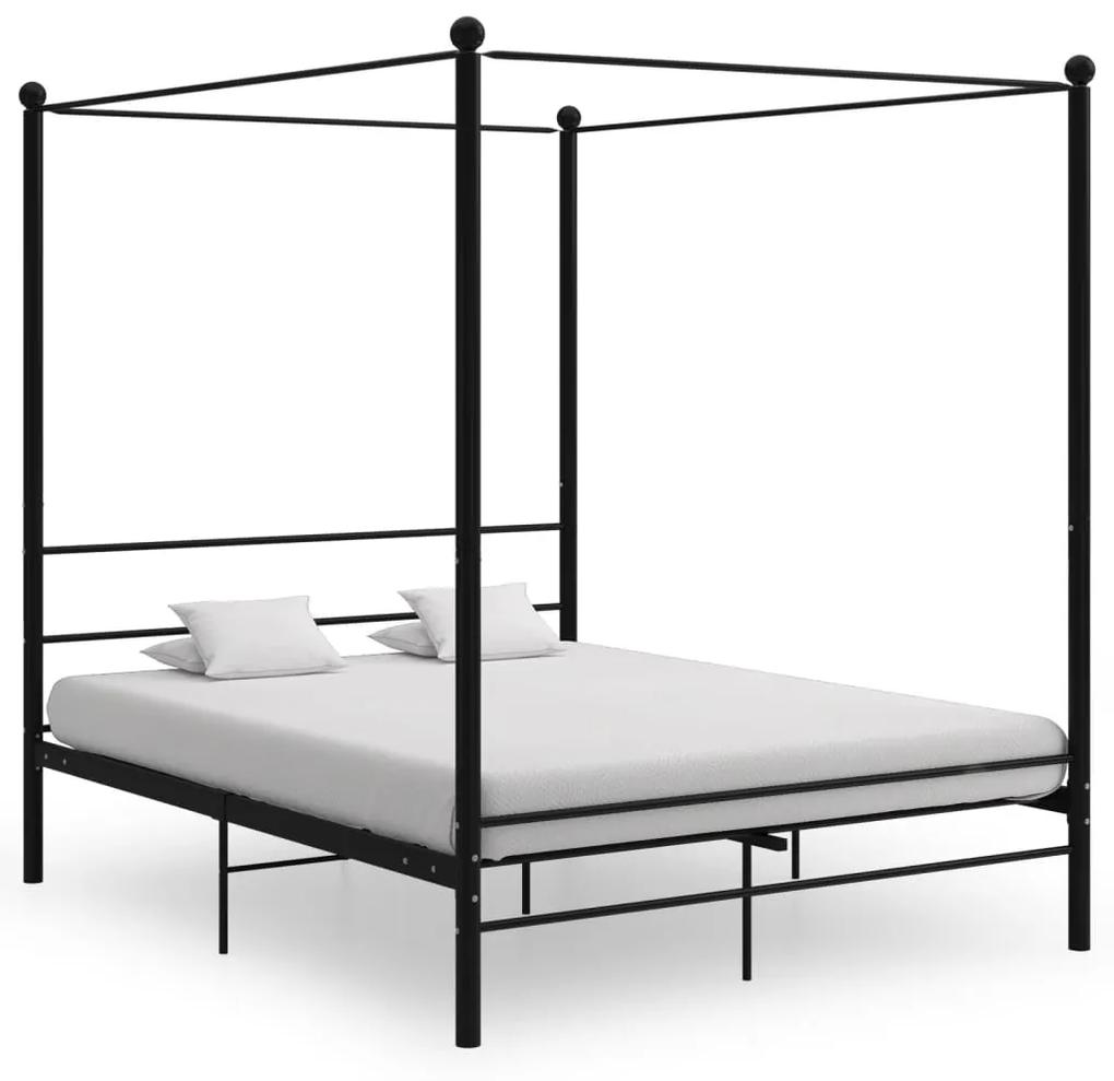325063 vidaXL Cadru de pat cu baldachin, negru, 160x200 cm, metal