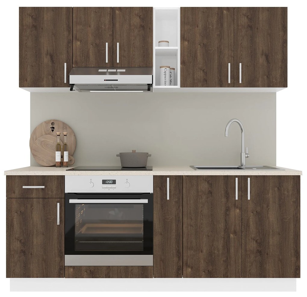 Set Bucatarie Karo V11, Stejar Bronz/Alb, Blat Thermo 28 mm, L 200 cm