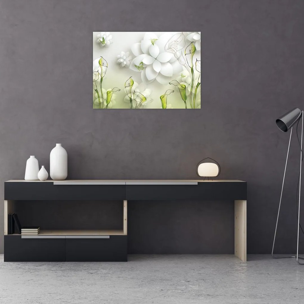 Tablou pe sticlă cu flori (70x50 cm)