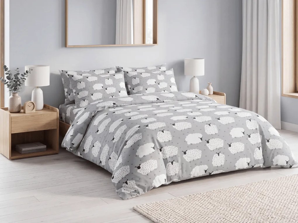 Lenjerie de pat creponata WHITE SHEEPS POLY gri Dimensiune lenjerie de pat: 70 x 90 cm | 140 x 220 cm
