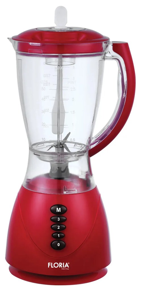 Blender FLORIA ZLN-3079 ROSU, Putere 300W, capacitate 1.5L, 3 viteze, Functie puls-Vas plastic