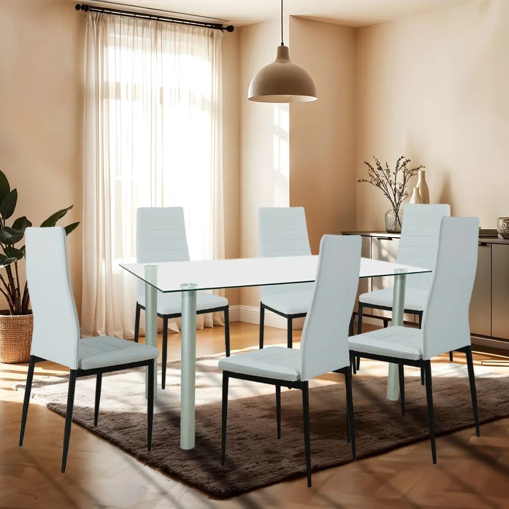 Set de masă Verna 6+1 alb-negru