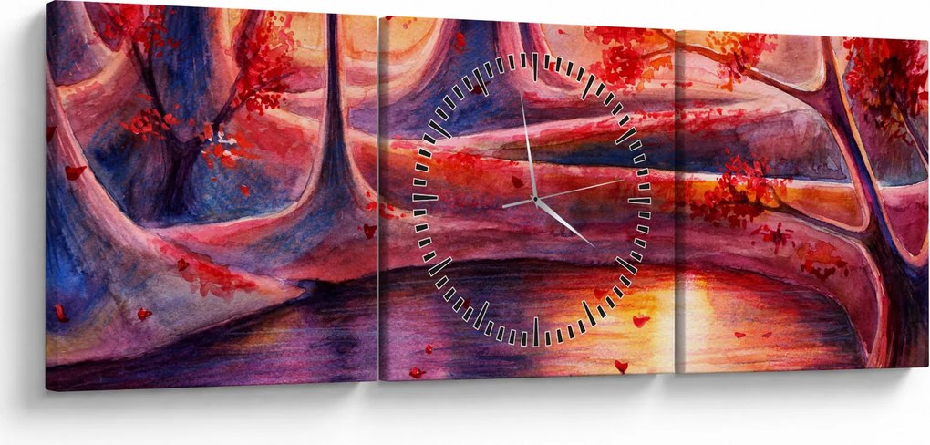 Tablou cu pădurea fermecată (cu ceas) (90x30 cm)
