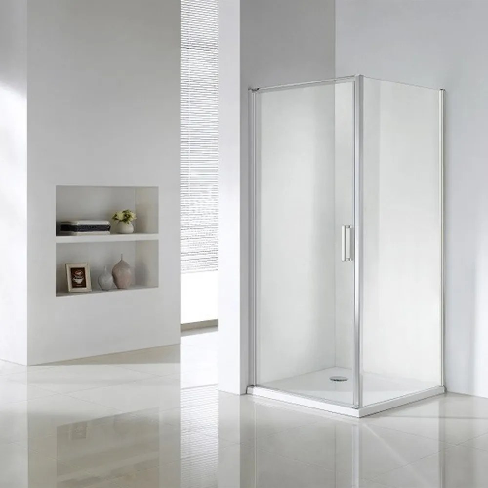 Cabină de duș Quadrum pătrată cu o singură ușă, cu strat de acoperire Easy Clean, fără cădiță de duș