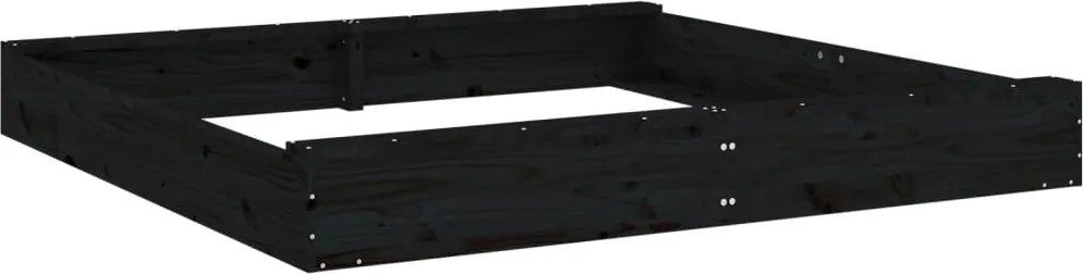 vidaXL Cutie de nisip pătrată cu scaune, negru, lemn masiv de pin