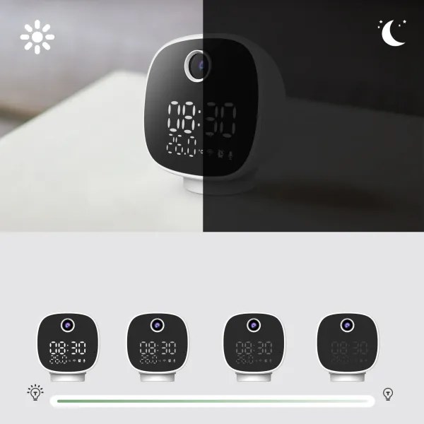 Cameră inteligentă cu termometru, ceas deșteptător și lumină LED Solight 1D81 1296p Wi-Fi Tuya IP65