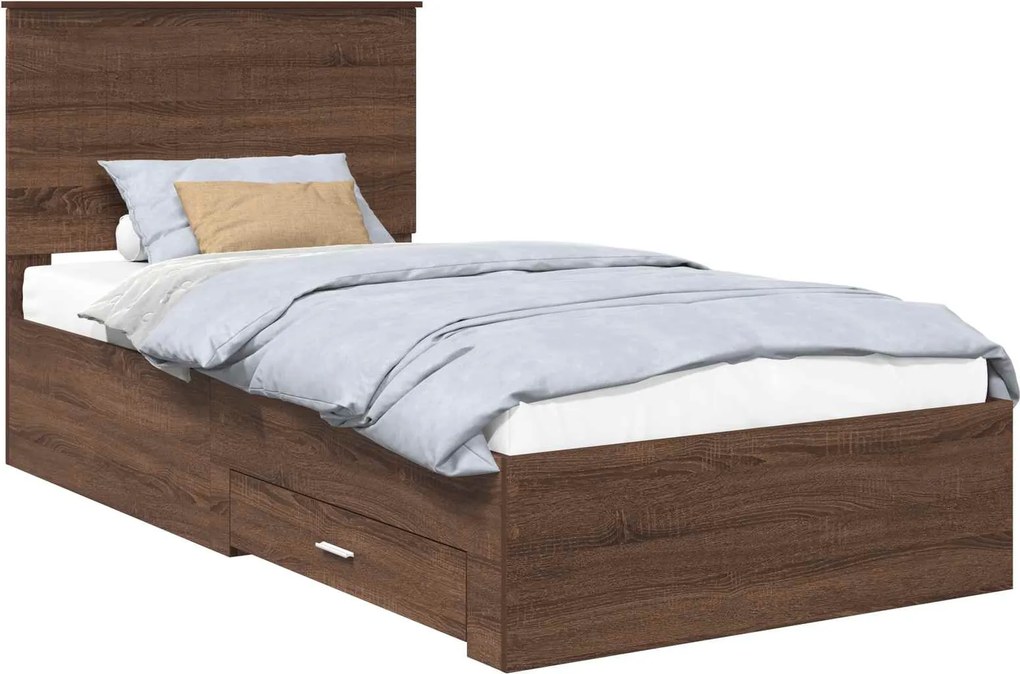 vidaXL Cadru de pat cu headboard Stejar marron și argintiu 90 x 200 cm