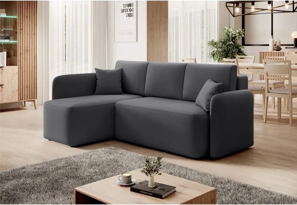 Colțar taupe extensibil/cu spațiu de depozitare cu tapițerie din catifea (cu colț pe partea stângă/cu șezlong) Hadson – ELTAP