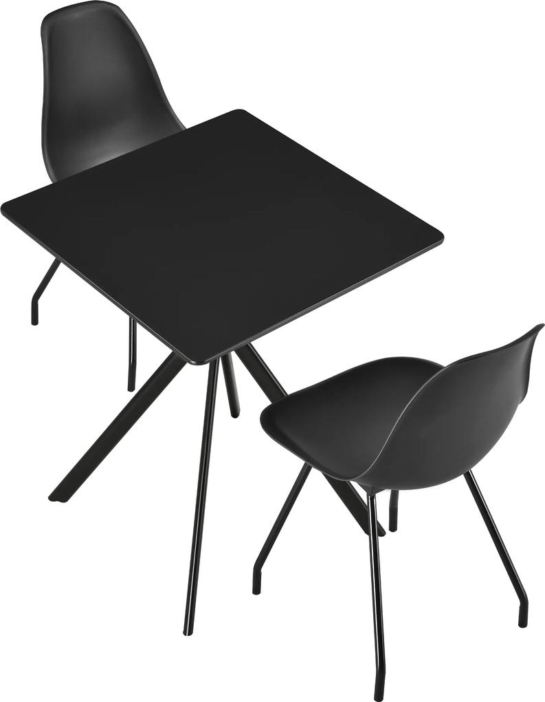 [en.casa]® Set HTAT-9201 masa cu 2 scaune, masa:60 x 60 x 75 cm, scaun: 83 x 46 x 52 cm, MDF/metal/plastic, negru lacuit
