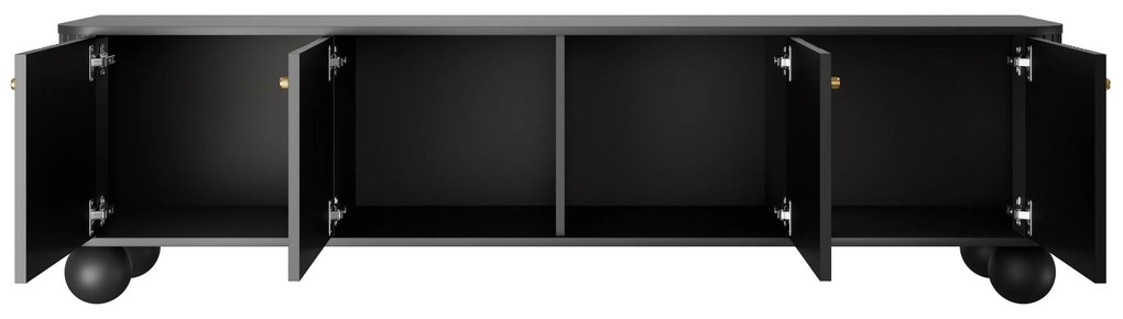 Comodă TV Vesper 4D 187 cm - negru / mânere aurii / picioare sferice