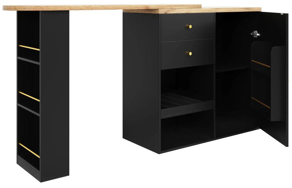 Masă de bar rotativă 360° cu 2 sertare și dulap cu ușă glisantă, Negru | Aosom Romania