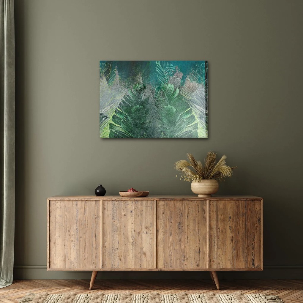 Tablou - Textura de beton cu frunze (70x50 cm)