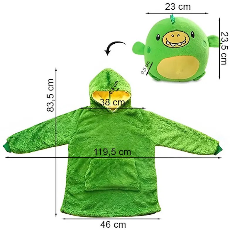 Jucărie PILLOWPET, pernă și hanorac într-unul singur, dimensiune universală, lavabil la mașină, verde
