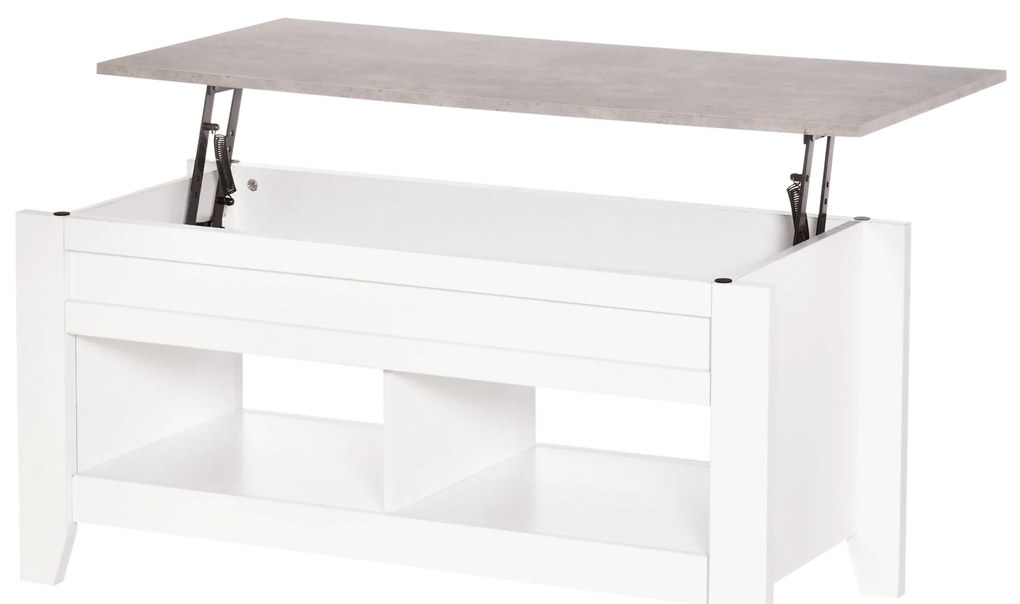 HOMCOM Masă de cafea cu blat extensibil, masă de salon cu rafturi și compartiment ascuns, 105 x 50 x 49-62,5 cm pentru salon, dormitor, lemn alb | Aosom Romania