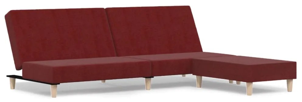 3080474 vidaXL Canapea extensibilă cu 2 locuri şi taburet, roșu vin, textil