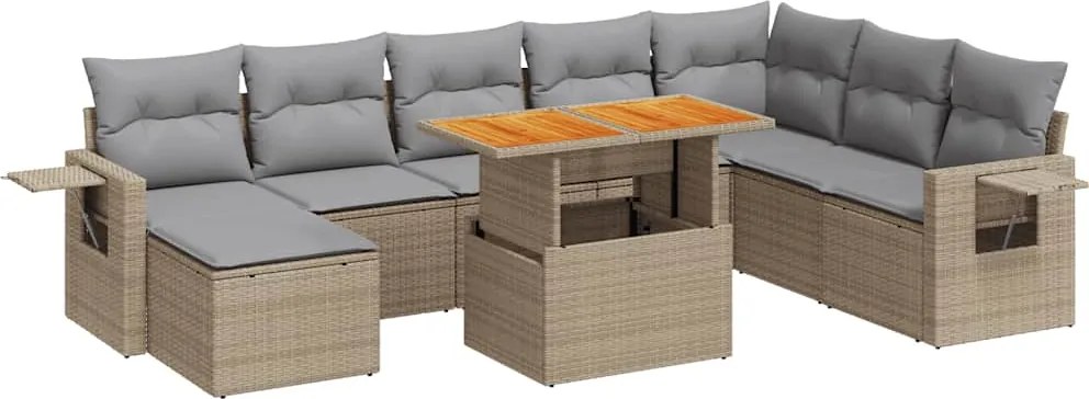 vidaXL Set canapele de grădină, 9 piese, cu perne, bej, poliratan