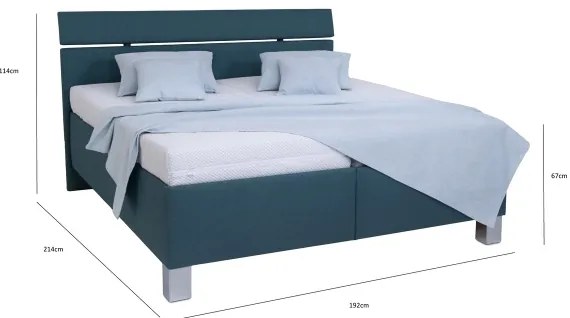 Pat tapițat ALIS 180x200 cm cu saltea și spațiu de depozitare, petrol