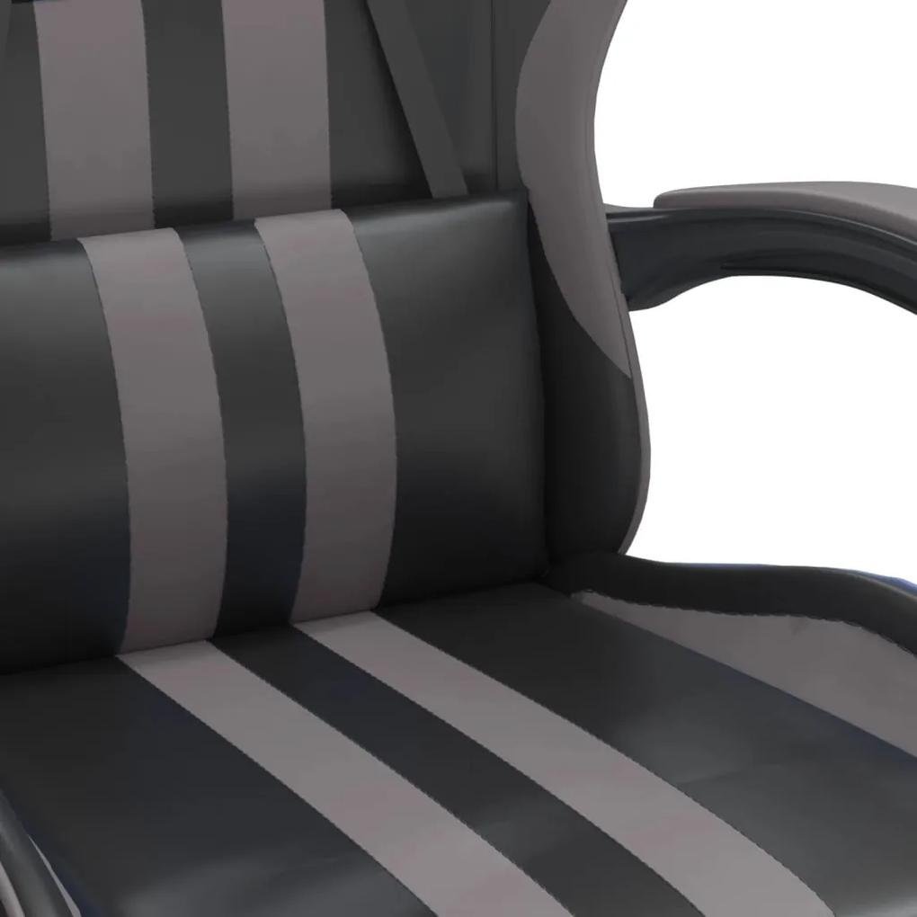 Scaun de gaming cu suport picioare, negru gri, piele ecologica
