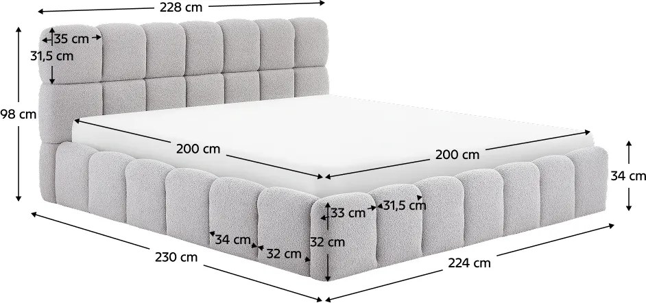 Pat cu somieră metalică şi spaţiu de depozitare, 200x200, gri, SORELA