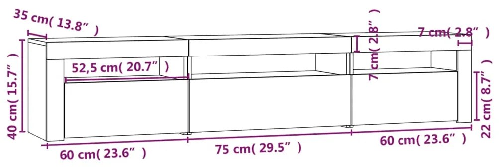 Comoda TV cu lumini LED, stejar maro, 195x35x40 cm 1, Stejar brun, 195 x 35 x 40 cm