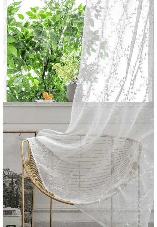 Perdea alba VINTORA cu model de frunze 140x250 cm Agatat: Inele metalice