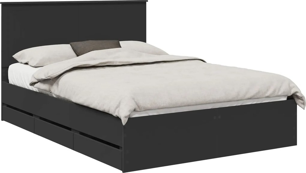 vidaXL Cadru de pat cu headboard Negru 140 x 190 cm Lemn Ingineresc