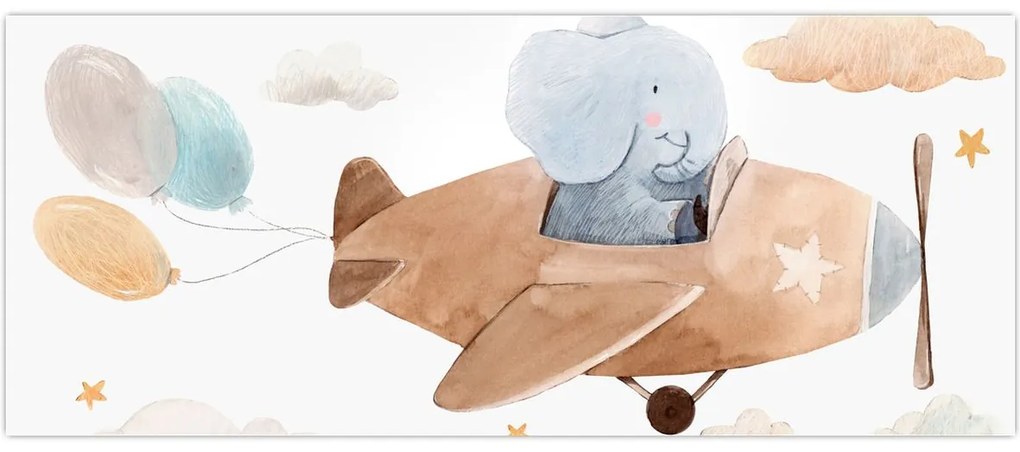 Tablou - Acuarelă elefant într-un avion (120x50 cm)