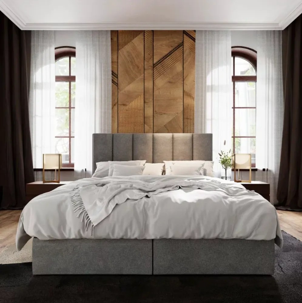 Pat boxspring tapițat MERALIS 180x200 cm gri Saltele: Saltea cu arcuri Bonell