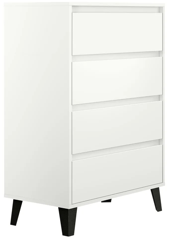Comoda 4 sertare , 70 cm lungime x38,8 cm adancime x 99,4 cm, pal alb picioare negre ,canturi abs, fara manere alb, 70 cm, 100 cm, 39 cm