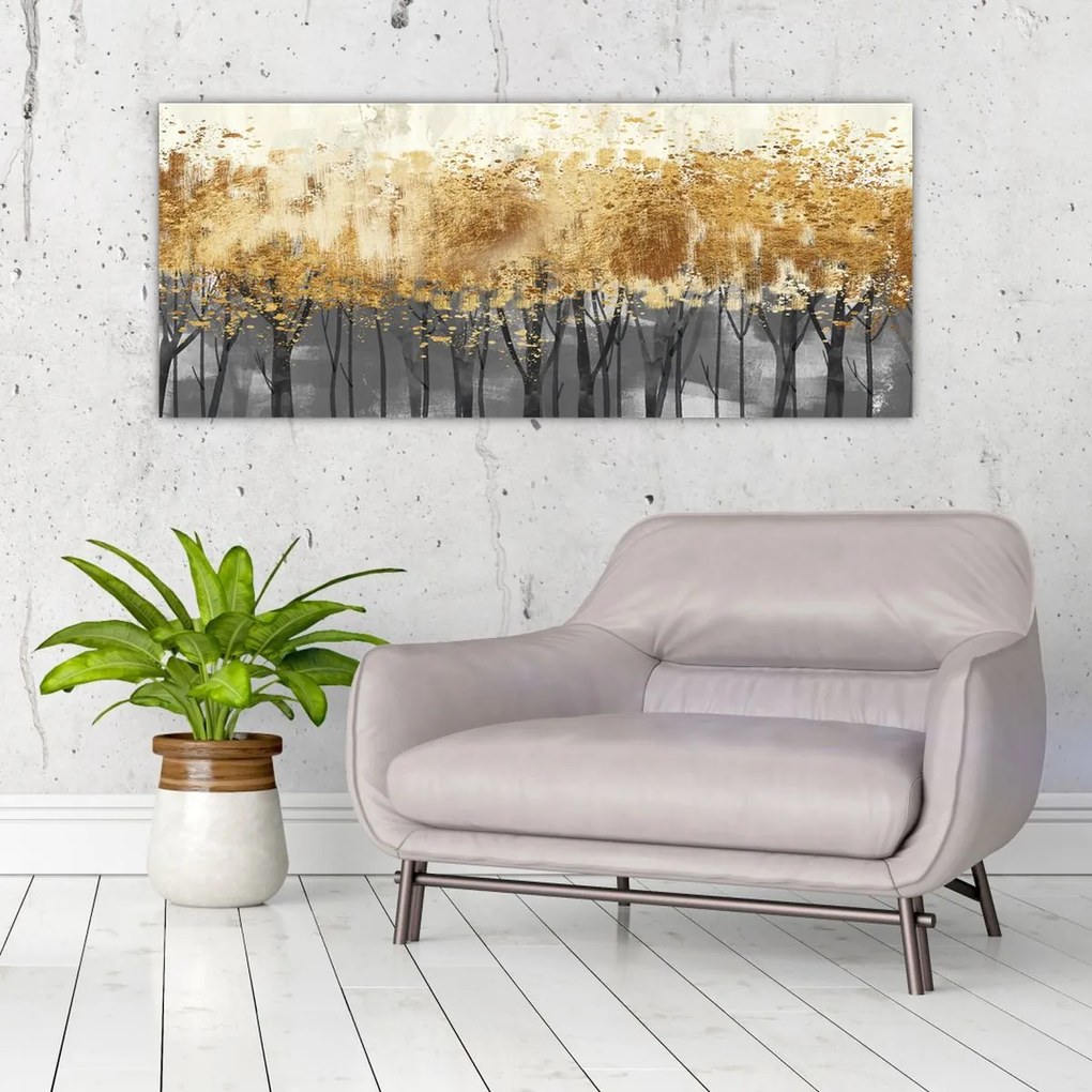 Tablou - Copaci aurii (120x50 cm)