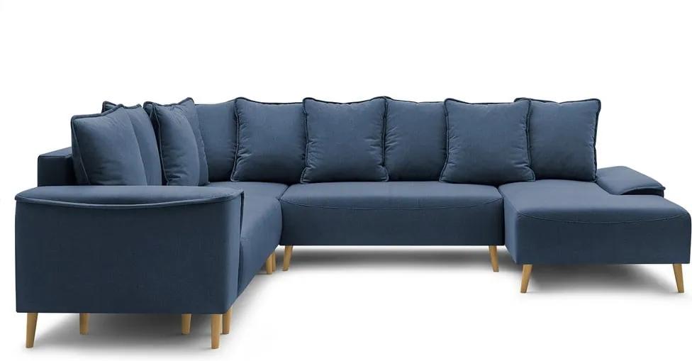Canapea extensibilă în formă de "U" cu șezlong pe partea dreaptă Bobochic Paris Gaia Panoramique XXL, albastru închis