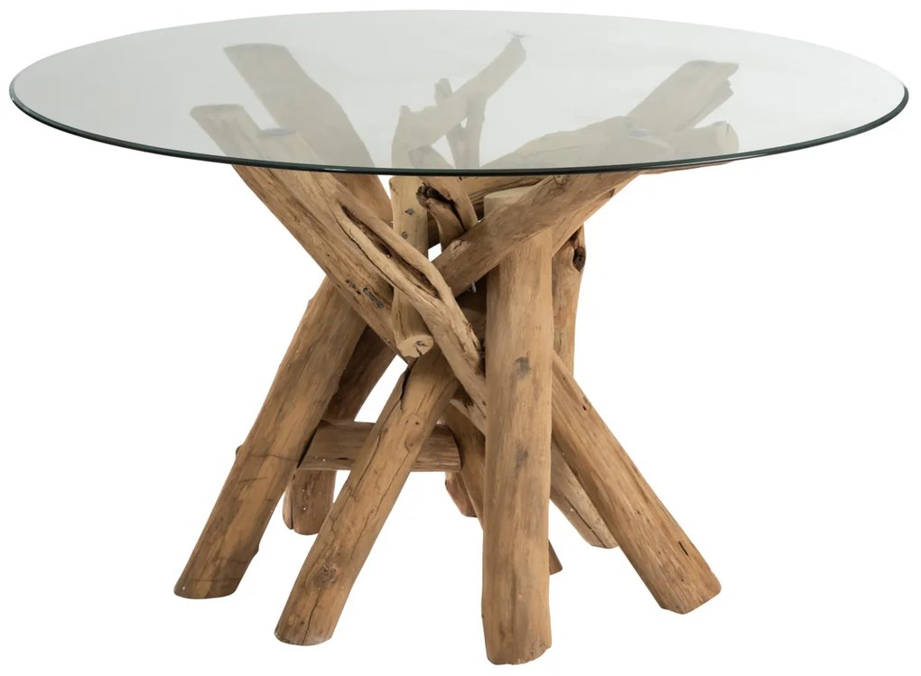Masa Round Branch, Lemn Sticla, Natural, 128x128x75 cm