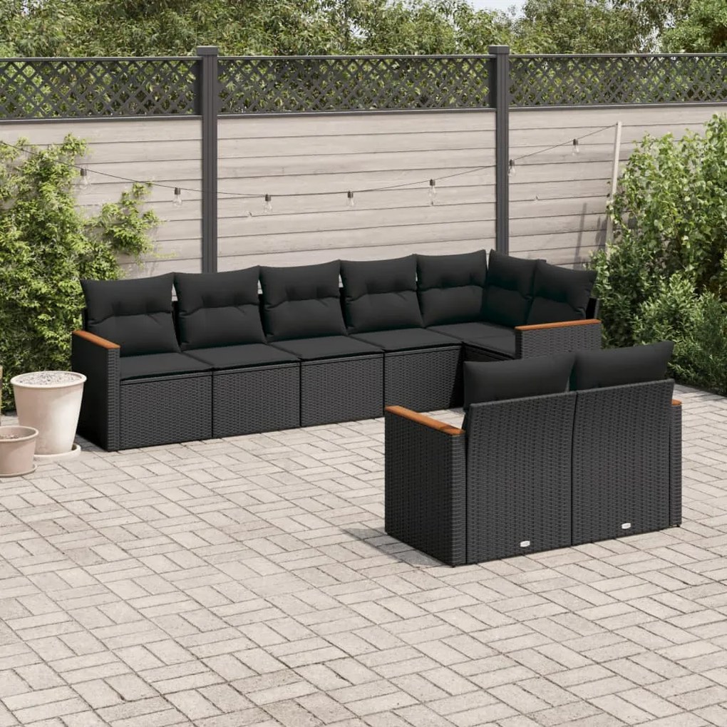 3258548 vidaXL Set mobilier de grădină cu perne, 8 piese, negru, poliratan