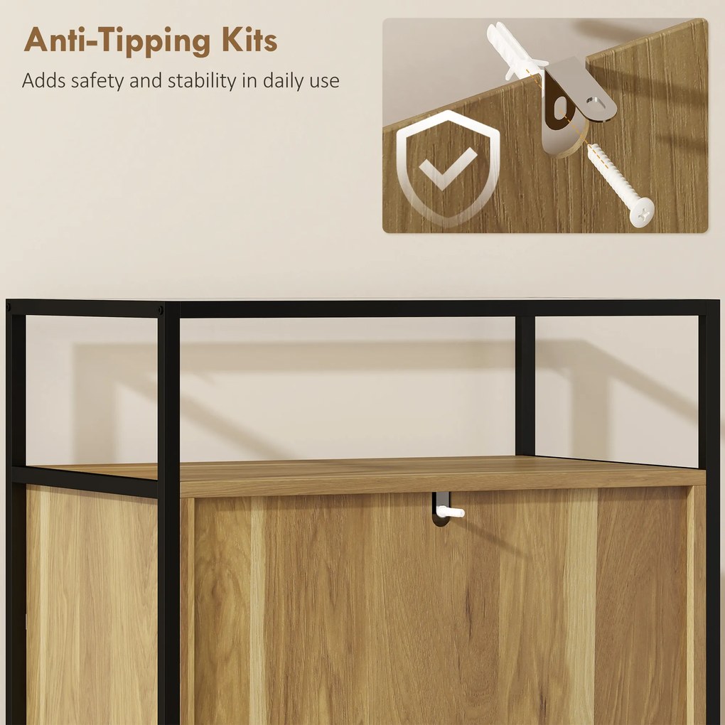 HOMCOM Comodă cu 4 Sertare, Raft Deschis, Oțel, Sticlă Securizată | Aosom Romania