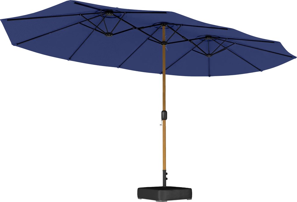Outsunny Umbrelă Dublă de Grădină 4.7x2.8 m, Umbrelă de Exterior cu Manivelă, Bază Cruce, Saci de Nisip, Husă de Protecție, 12 Spițe, Anti-UV, pentru Terasă și Balcon, Albastru Închis | Aosom Romania
