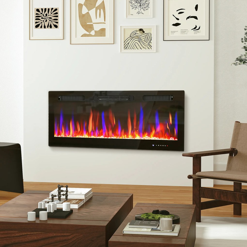 HOMCOM Șemineu Electric de Încorporat cu Flacără Independentă, 3 Moduri de Încălzire și Telecomandă, 106.7x9.4x47 cm, Negru | Aosom Romania