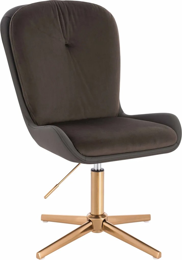 HR690CROSS Scaun Velvet&amp;soft Piele Pu Ciocolată/Cafea Bază Aurie