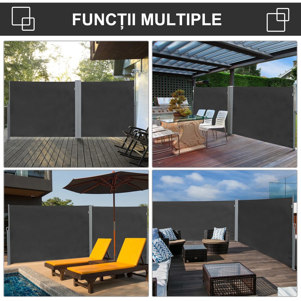 Outsunny Paravan Lateral Retractabil cu Mâner și Anti UV, 300x180 cm, Gri | Aosom Romania