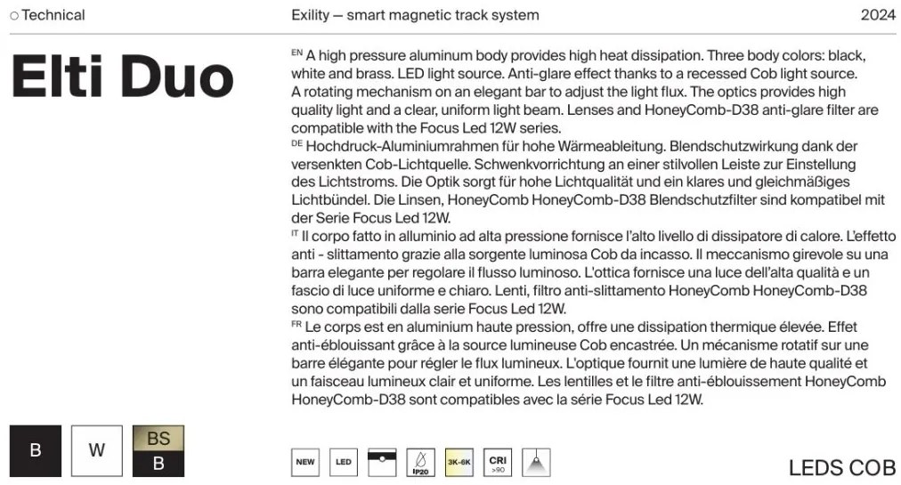 Spot LED, accesoriu pentru sina magnetica Exility, Elti Duo alama