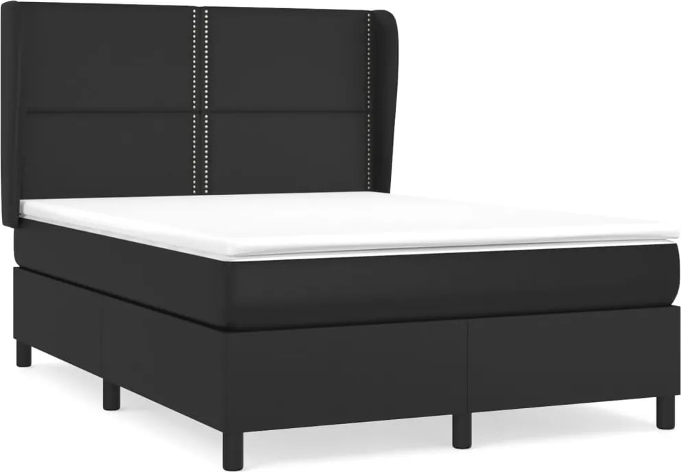 vidaXL Pat box spring cu saltea, negru, 140x190 cm, piele ecologică