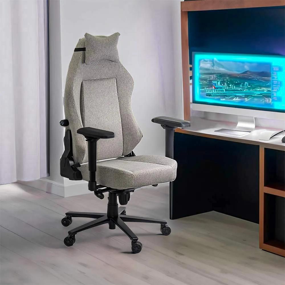 Scaun gaming textil cu cotiere 4D si suport lombar OFF 297 gri