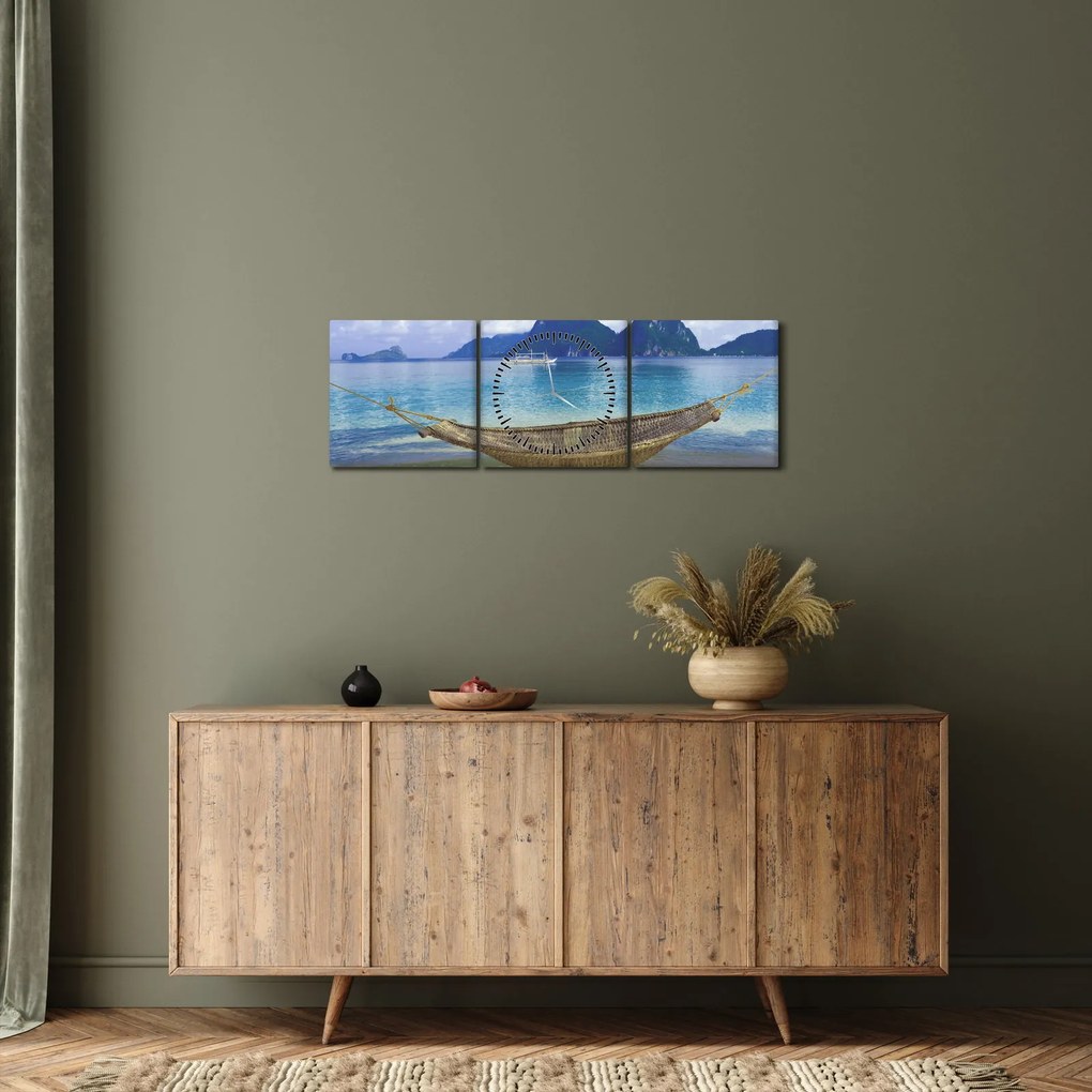Tablou - Hamac pe plajă (cu ceas) (90x30 cm)